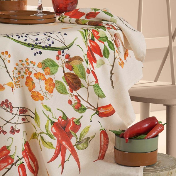 Nappe imprimé métis lin et coton lavé Piments doux Caliente, Garnier-Thiébaut 