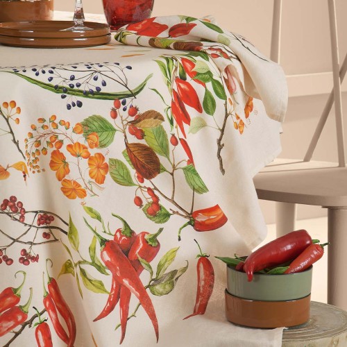 Nappe imprimé métis lin et coton lavé Piments doux Caliente, Garnier-Thiébaut 