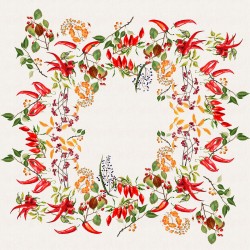 Petit carré déco imprimé métis lin et coton lavé Piments doux Caliente 115x115, Garnier-Thiébaut