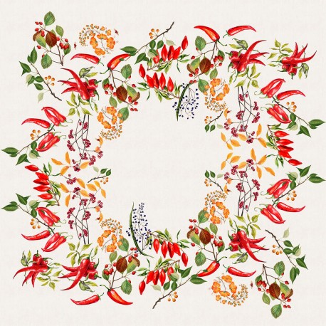 Petit carré déco imprimé métis lin et coton lavé Piments doux Caliente 115x115, Garnier-Thiébaut
