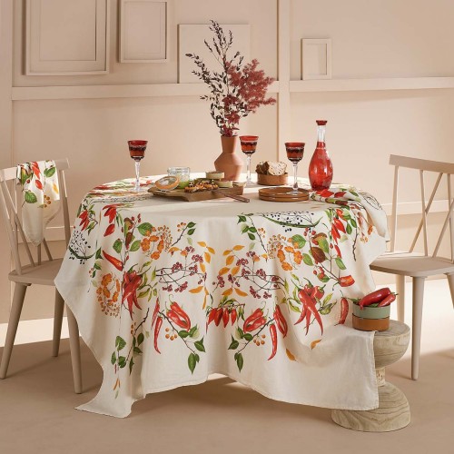 Nappe imprimé métis lin et coton lavé Piments doux Caliente, Garnier-Thiébaut