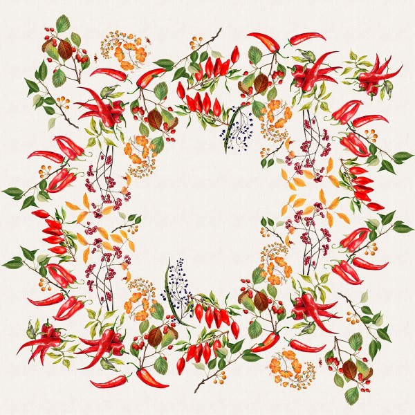 Nappe imprimé métis lin et coton lavé Piments doux Caliente, Garnier-Thiébaut