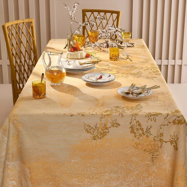 Nappe imprimé métis lin/coton lavé Soleil d'or Doré, Garnier-Thiébaut