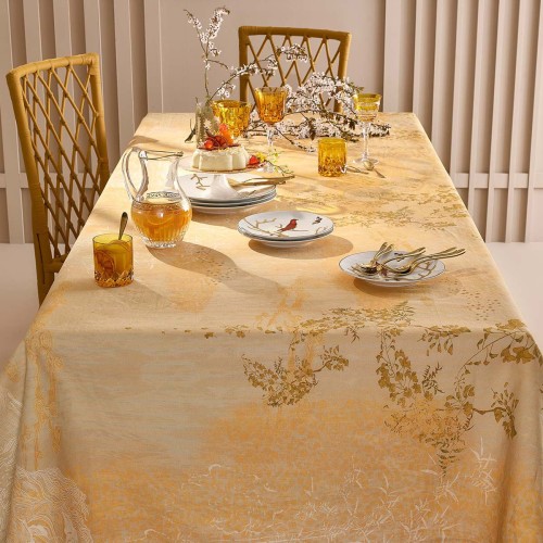 Nappe imprimé métis lin/coton lavé Soleil d'or Doré, Garnier-Thiébaut