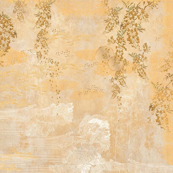 Nappe imprimé métis lin/coton lavé Soleil d'or Doré, Garnier-Thiébaut
