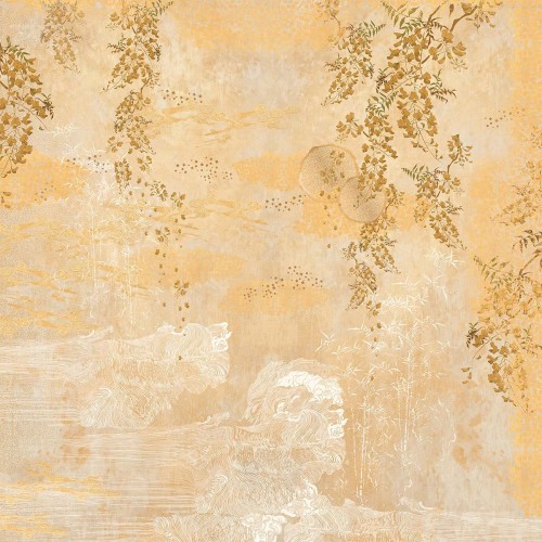 Nappe imprimé métis lin/coton lavé Soleil d'or Doré, Garnier-Thiébaut