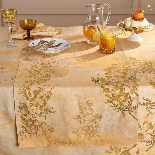 Nappe imprimé métis lin/coton lavé Soleil d'or Doré, Garnier-Thiébaut