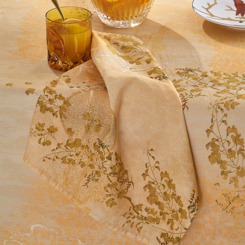Serviettes de table imprimé métis lin/coton lavé Soleil d'or Doré, Garnier-Thiébaut