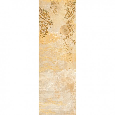 Chemin de table imprimé métis lin/coton lavé Soleil d'or Doré, Garnier-Thiébaut