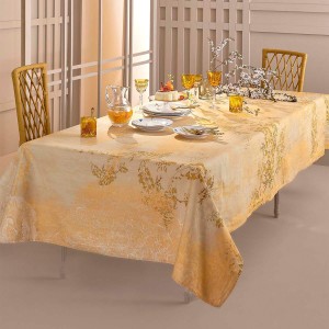 Chemin de table imprimé métis lin/coton lavé Soleil d'or Doré, Garnier-Thiébaut 2