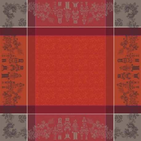 Petit Carré déco jacquard coton antitache Casse noisettes Rouge festif, Garnier-Thiébaut