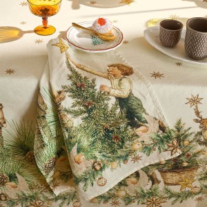 Serviettes de table imprimé métis lin et coton lavé Noel vintage Doré, Garnier-Thiébaut 2