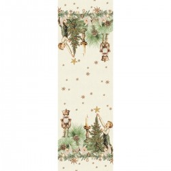Chemin de table imprimé métis lin et coton lavé Noel vintage Doré, Garnier-Thiébaut