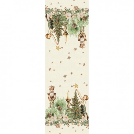 Chemin de table imprimé métis lin et coton lavé Noel vintage Doré, Garnier-Thiébaut