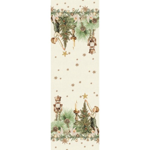 Chemin de table imprimé métis lin et coton lavé Noel vintage Doré, Garnier-Thiébaut