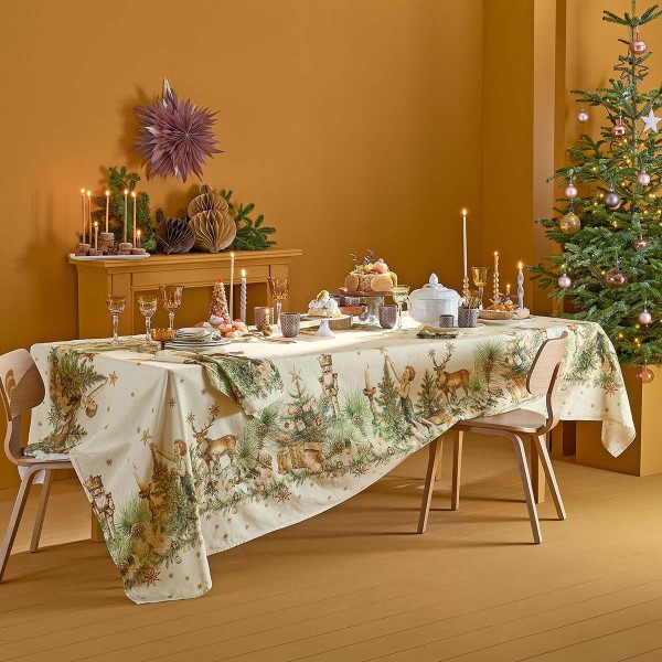 Nappes imprimé métis lin et coton lavé Noel vintage Doré, Garnier-Thiébaut