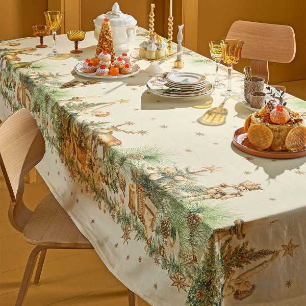 Nappes imprimé métis lin et coton lavé Noel vintage Doré, Garnier-Thiébaut