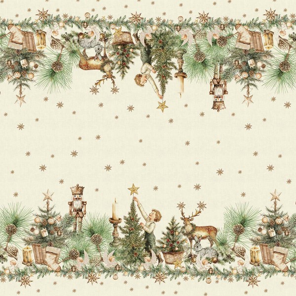 Nappes imprimé métis lin et coton lavé Noel vintage Doré, Garnier-Thiébaut
