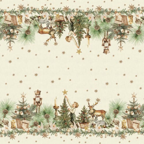 Nappes imprimé métis lin et coton lavé Noel vintage Doré, Garnier-Thiébaut