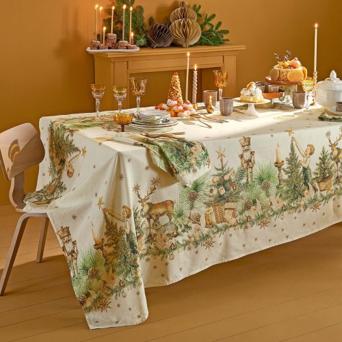 Nappes imprimé métis lin et coton lavé Noel vintage Doré, Garnier-Thiébaut