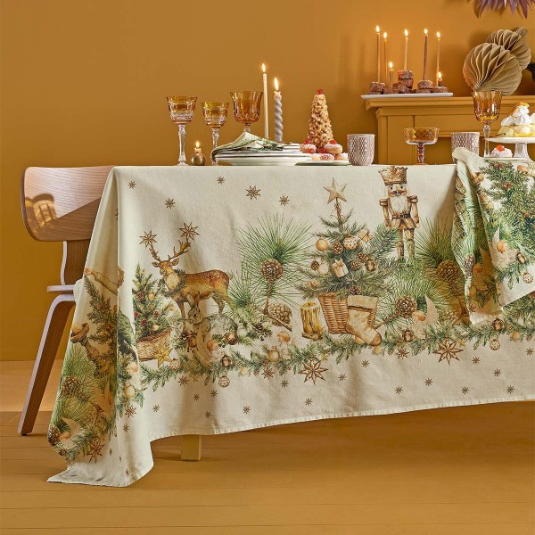 Nappes imprimé métis lin et coton lavé Noel vintage Doré, Garnier-Thiébaut
