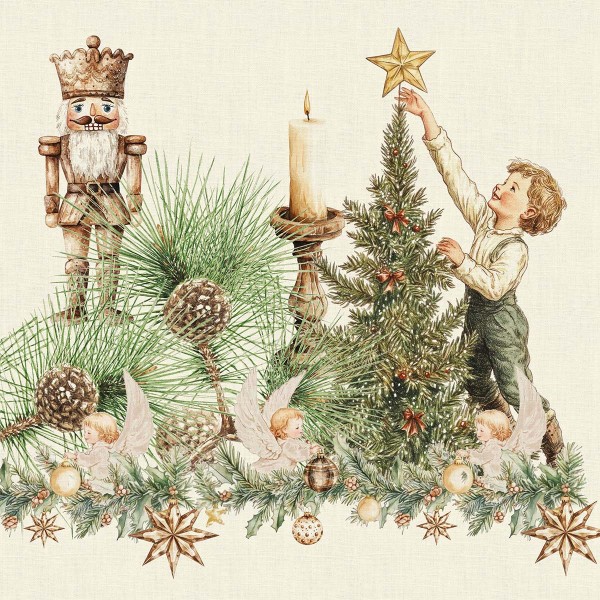 Serviettes de table imprimé métis lin et coton lavé Noel vintage Doré, Garnier-Thiébaut