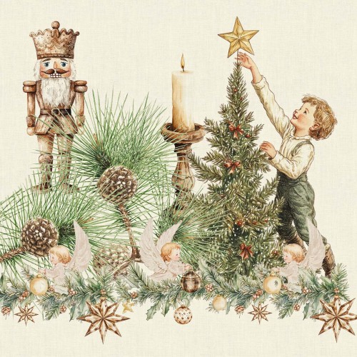 Serviettes de table imprimé métis lin et coton lavé Noel vintage Doré, Garnier-Thiébaut
