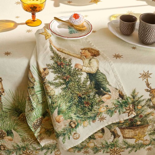 Serviettes de table imprimé métis lin et coton lavé Noel vintage Doré, Garnier-Thiébaut