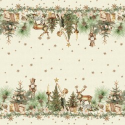 Petit carré déco imprimé métis lin et coton lavé Noel vintage Doré 115x115, Garnier-Thiébaut
