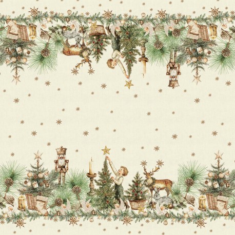 Petit carré déco imprimé métis lin et coton lavé Noel vintage Doré 115x115, Garnier-Thiébaut