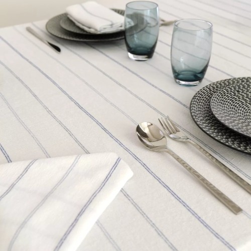 Nappe jacquard coton peigné lavé Rimini Blu, Garnier-Thiébaut