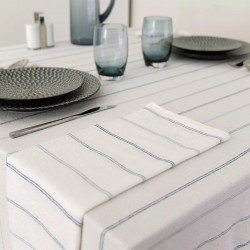 Nappe jacquard coton peigné lavé Rimini Blu, Garnier-Thiébaut