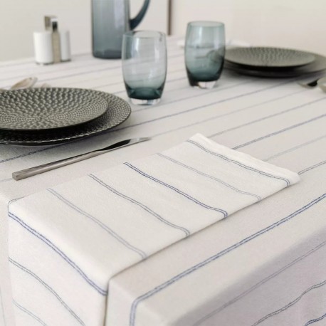 Nappe jacquard coton peigné lavé Rimini Blu, Garnier-Thiébaut