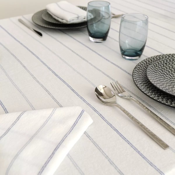 Nappe jacquard coton peigné lavé Rimini Blu, Garnier-Thiébaut 