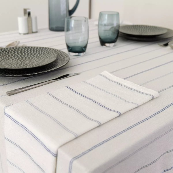 Nappe jacquard coton peigné lavé Rimini Blu, Garnier-Thiébaut 