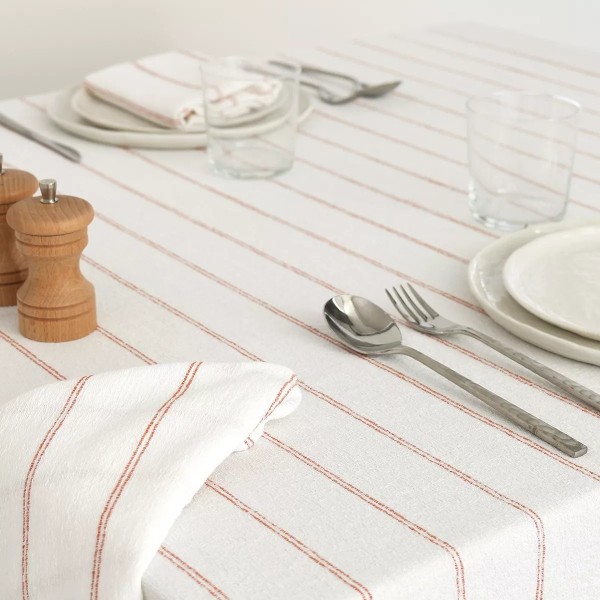 Nappe de table jacquard coton peigné lavé Rimini Terracotta, Garnier-Thiébaut 