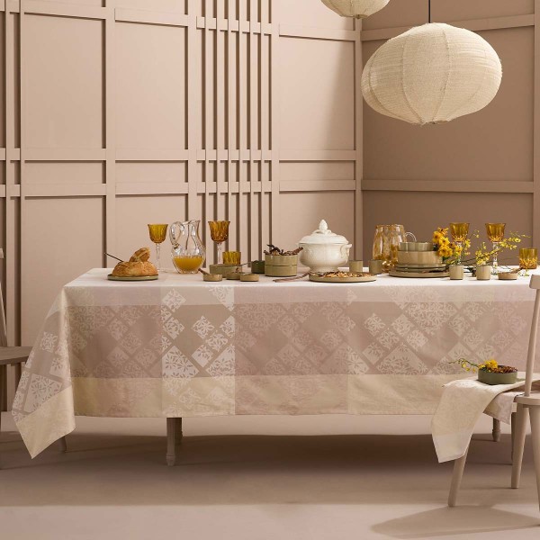 Nappes au mètre coton jacquard Mille Pistils Naturel en 160cm, Garnier-Thiébaut