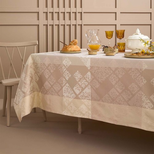 Nappe sur mesure coton jacquard Mille Pistils Naturel, laize 160cm, Garnier-Thiébaut