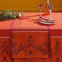Chemin de table jacquard coton antitache Casse noisettes Rouge festif, Garnier-Thiébaut