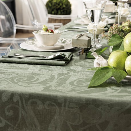 Tissu nappe au mètre Tivoli Verveine pur lin laize 180cm, Le Jacquard Français