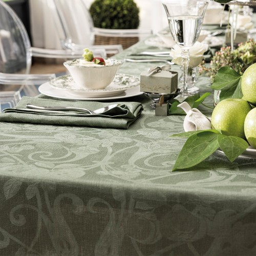 Nappe sur mesure Tivoli Verveine jacquard pur lin laize 180cm, Le Jacquard Français