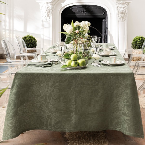Nappe sur mesure Tivoli Verveine jacquard pur lin laize 180cm, Le Jacquard Français