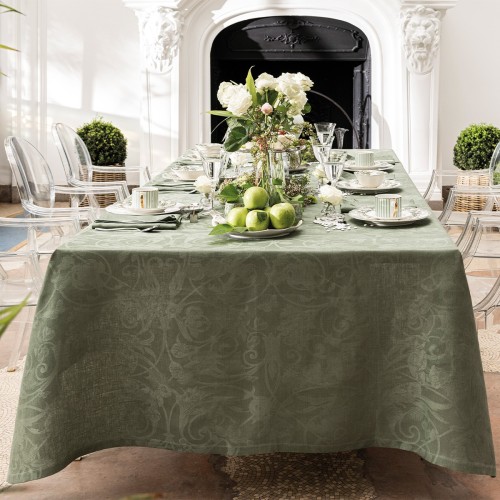 Nappe sur mesure Tivoli Verveine jacquard pur lin laize 180cm, Le Jacquard Français