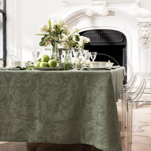 Nappe sur mesure Tivoli Verveine jacquard pur lin laize 180cm, Le Jacquard Français