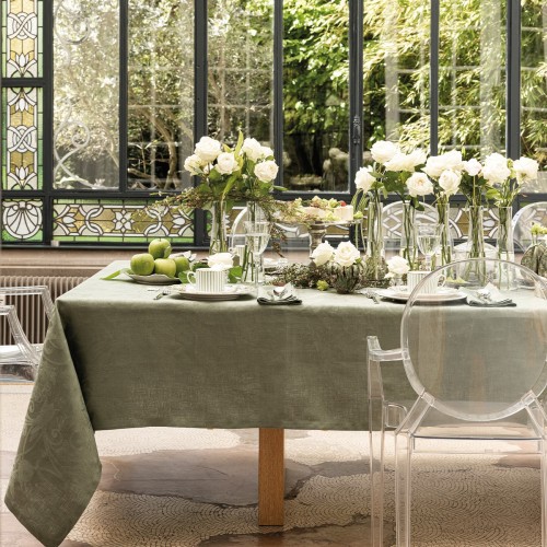 Nappe sur mesure Tivoli Verveine jacquard pur lin laize 180cm, Le Jacquard Français