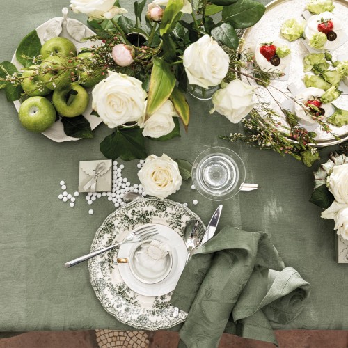 Serviettes de table Tivoli Verveine jacquard pur lin, Le Jacquard Français