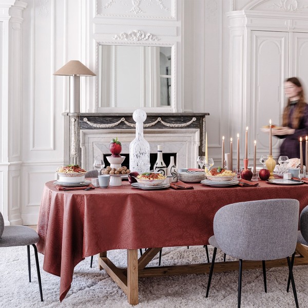 Tissu enduit nappe Végétal Mood Goji, laize 180cm, Le Jacquard Français
