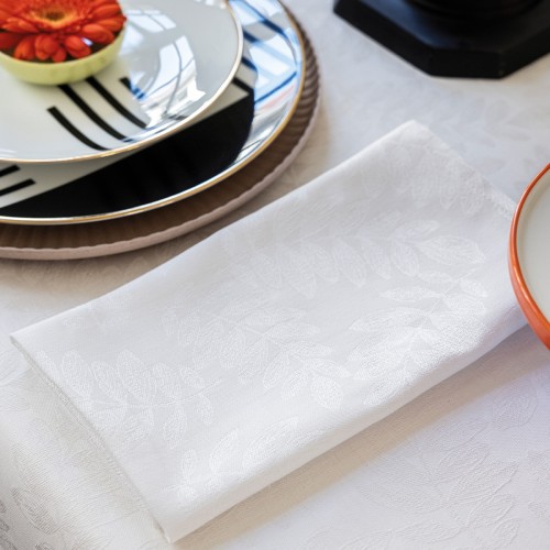 Serviettes de table Végétal Mood Blanc, laize 180cm, Le Jacquard Français