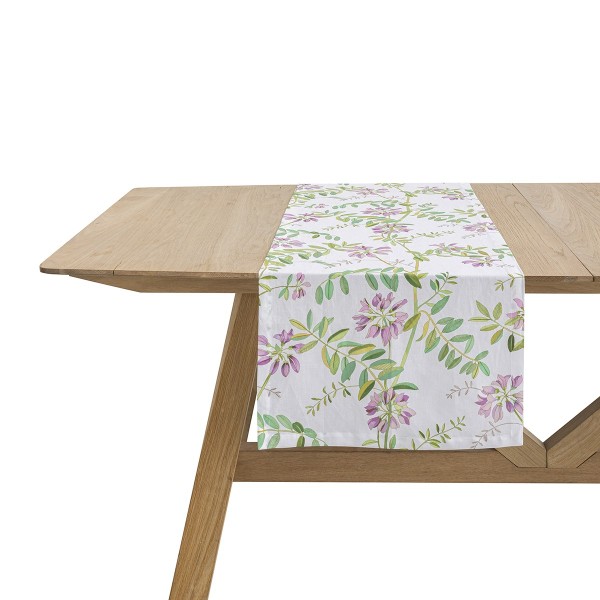 Chemin de table imprimé coton/lin Pois de senteur Floral, Le Jacquard Français