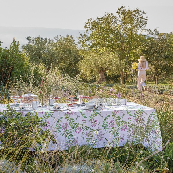 Nappe imprimé coton/lin Pois de senteur Floral, Le Jacquard Français